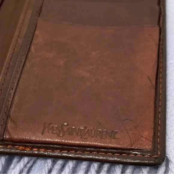YSL• VTG Leather Pocket Secretary Wallet & Wool/Cashmere Scarf Accessory Bundle
